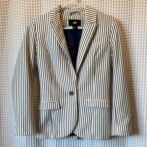 H&M Women's Lined Pinstripe Blazer - Navy and White